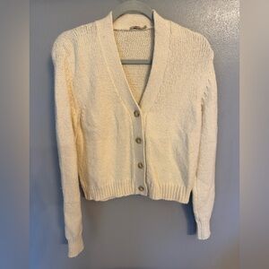 Faherty Women's Cream V-Neck Button Front Cardigan